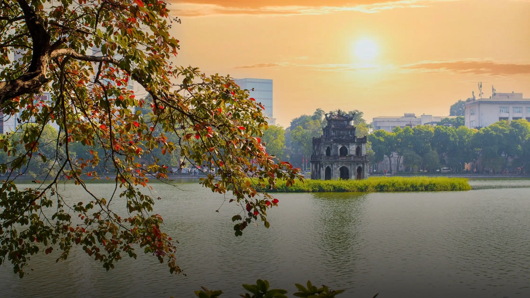 Hoan Kiem Lake and the red bridge in central Hanoi